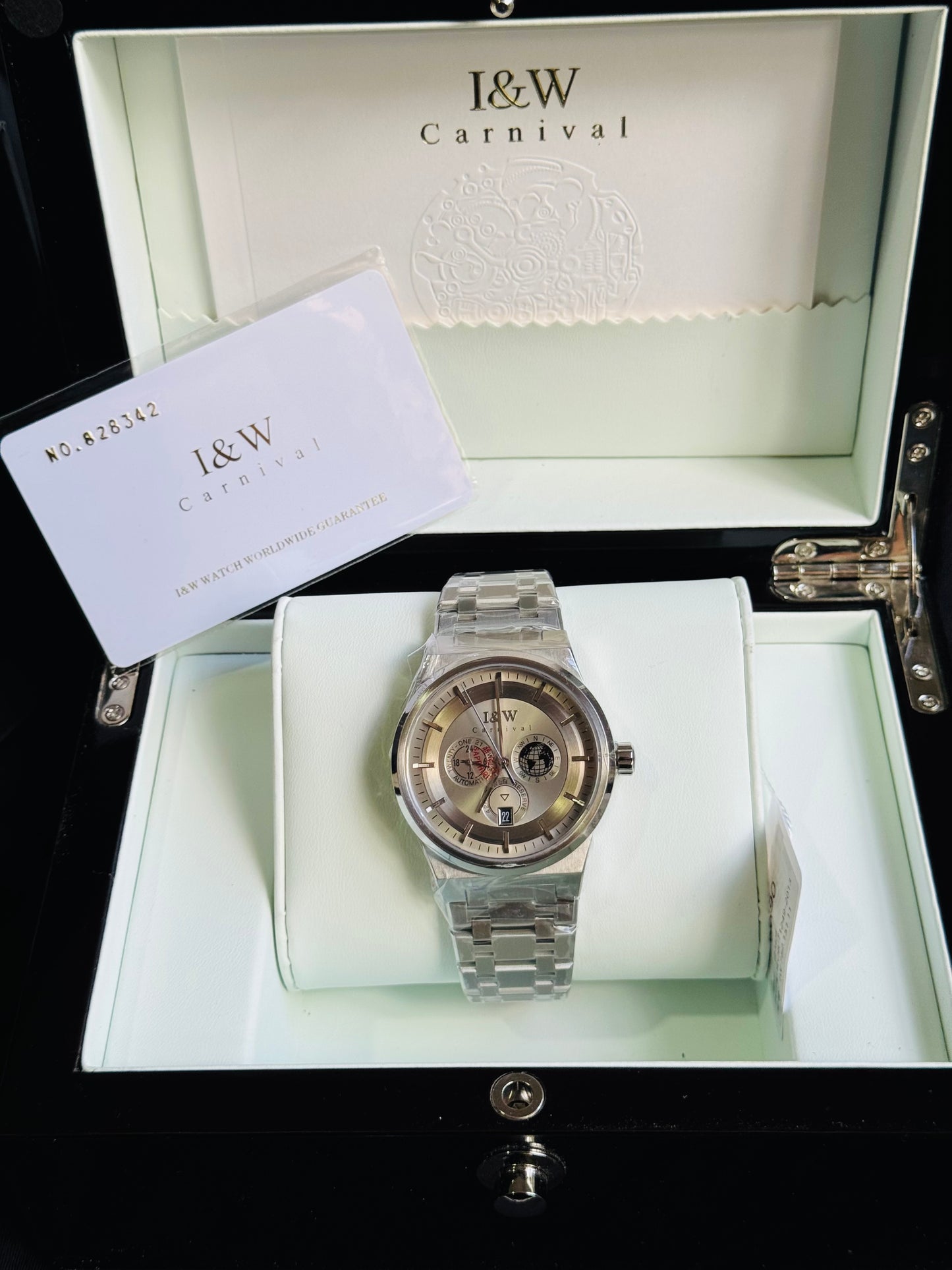 HERMOSO HE INTRINCADO DISEÑO!!!RELOJ I&W AUTOMATICO MECÁNICO-CALENDARIO -42 HORAS DE RESERVA DE CARGA-FECHADOR-DIAL 21 JOYAS 💎 RESISTENTE AL AGUA- ALTA CALIDAD!!! 💯% ORIGINAL