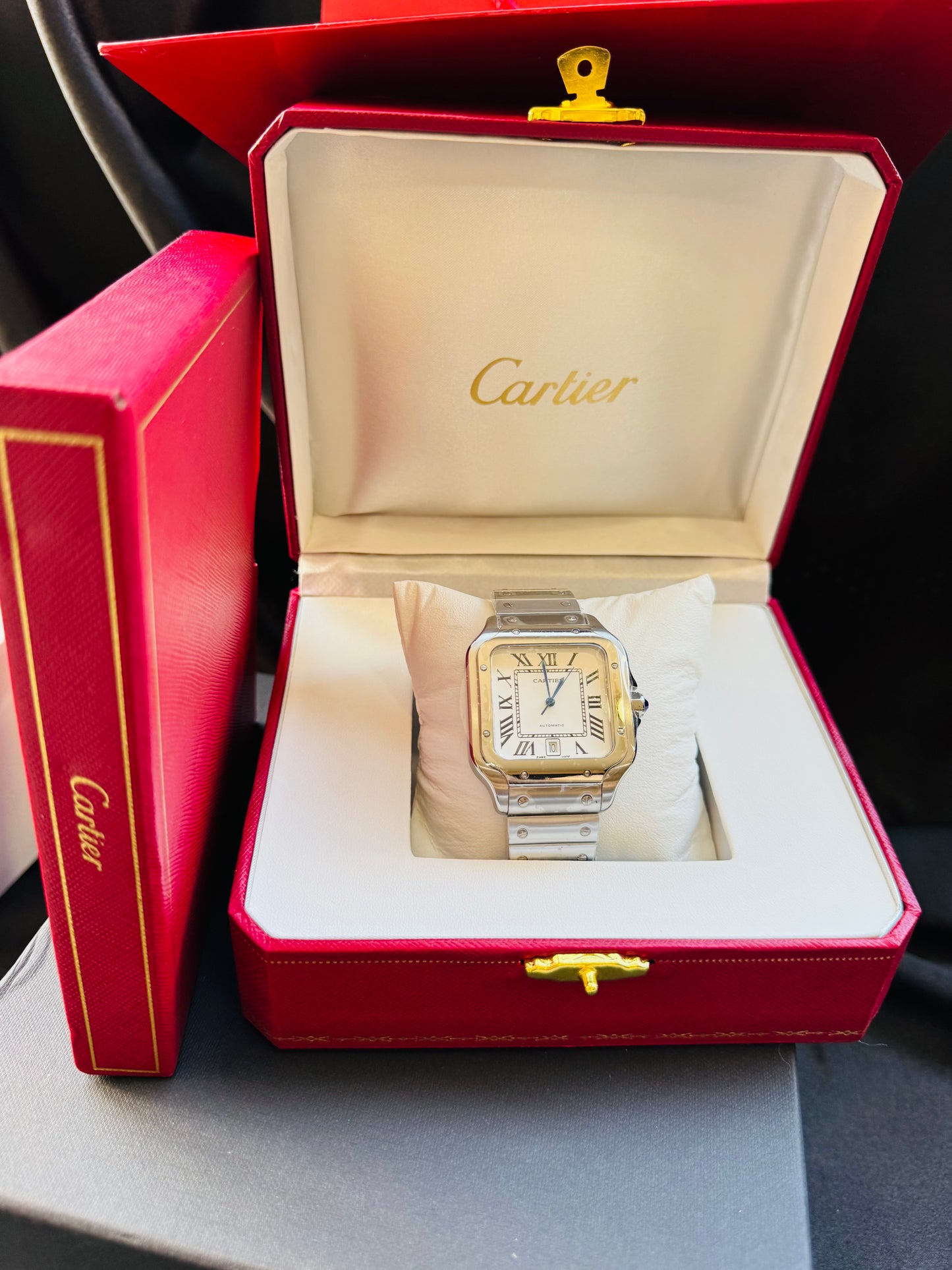 MÁXIMO LUJO ATEMPORAL RELOJ CARTIER SANTOS TONO ORO ROSADO AUTOMÁTICO-MECÁNICO- FECHADOR-ALTA CALIDAD-PRECIO A TRATAR