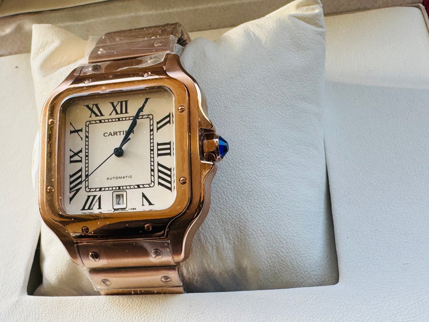 MÁXIMO LUJO ATEMPORAL RELOJ CARTIER SANTOS TONO ORO ROSADO AUTOMÁTICO-MECÁNICO- FECHADOR-ALTA CALIDAD-PRECIO A TRATAR