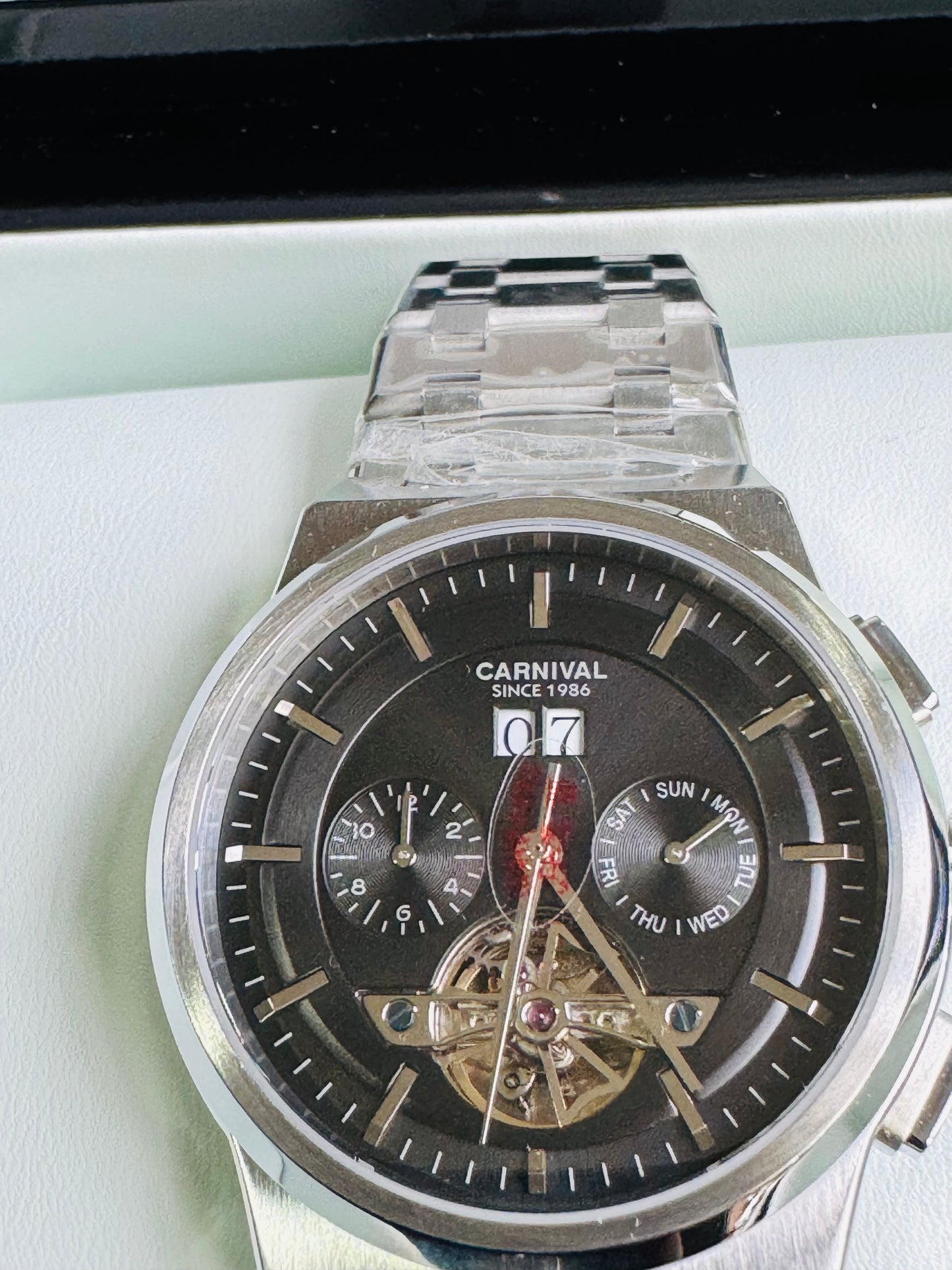 RELOJ I&W AUTOMATICO MECÁNICO-VENTANA TOURBILLON-CALENDARIO  MES-SEMANA-FECHADOR- HORAS PEQUEÑO DIAL JOYAS 💎 RESISTENTE AL AGUA- ALTA CALIDAD!!! 💯% ORIGINAL