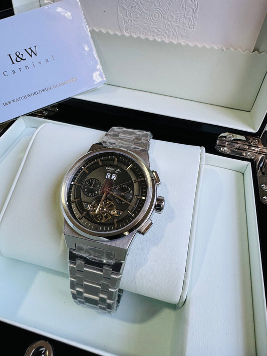 RELOJ I&W AUTOMATICO MECÁNICO-VENTANA TOURBILLON-CALENDARIO  MES-SEMANA-FECHADOR- HORAS PEQUEÑO DIAL JOYAS 💎 RESISTENTE AL AGUA- ALTA CALIDAD!!! 💯% ORIGINAL