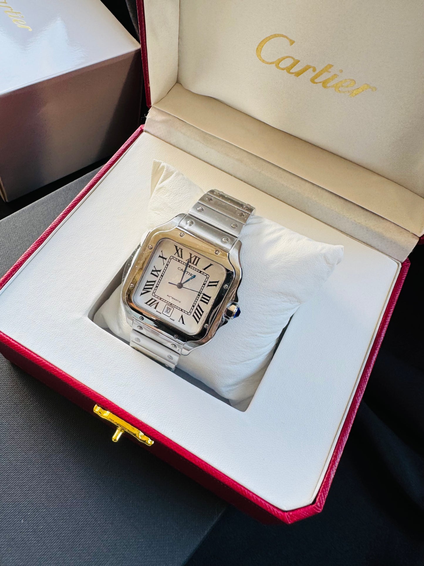 MÁXIMO LUJO ATEMPORAL RELOJ CARTIER SANTOS TONO ORO ROSADO AUTOMÁTICO-MECÁNICO- FECHADOR-ALTA CALIDAD-PRECIO A TRATAR