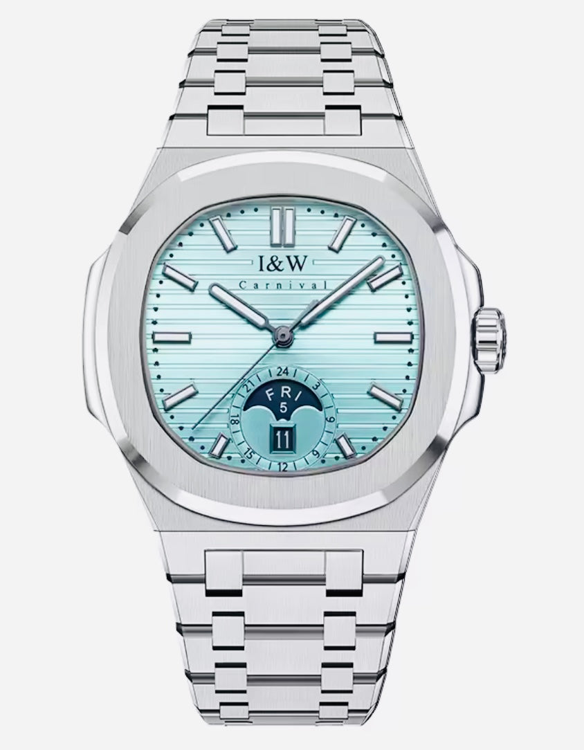 IMPRESIONANTE RELOJ AUTOMÁTICO I&W MÁXIMA CALIDAD Y ESPECTACULAR DISEÑO-CRISTAL ZAFIRO-FECHADOR-SEMANARIO-50 METROS 💦 LUMINOSO-ETC
