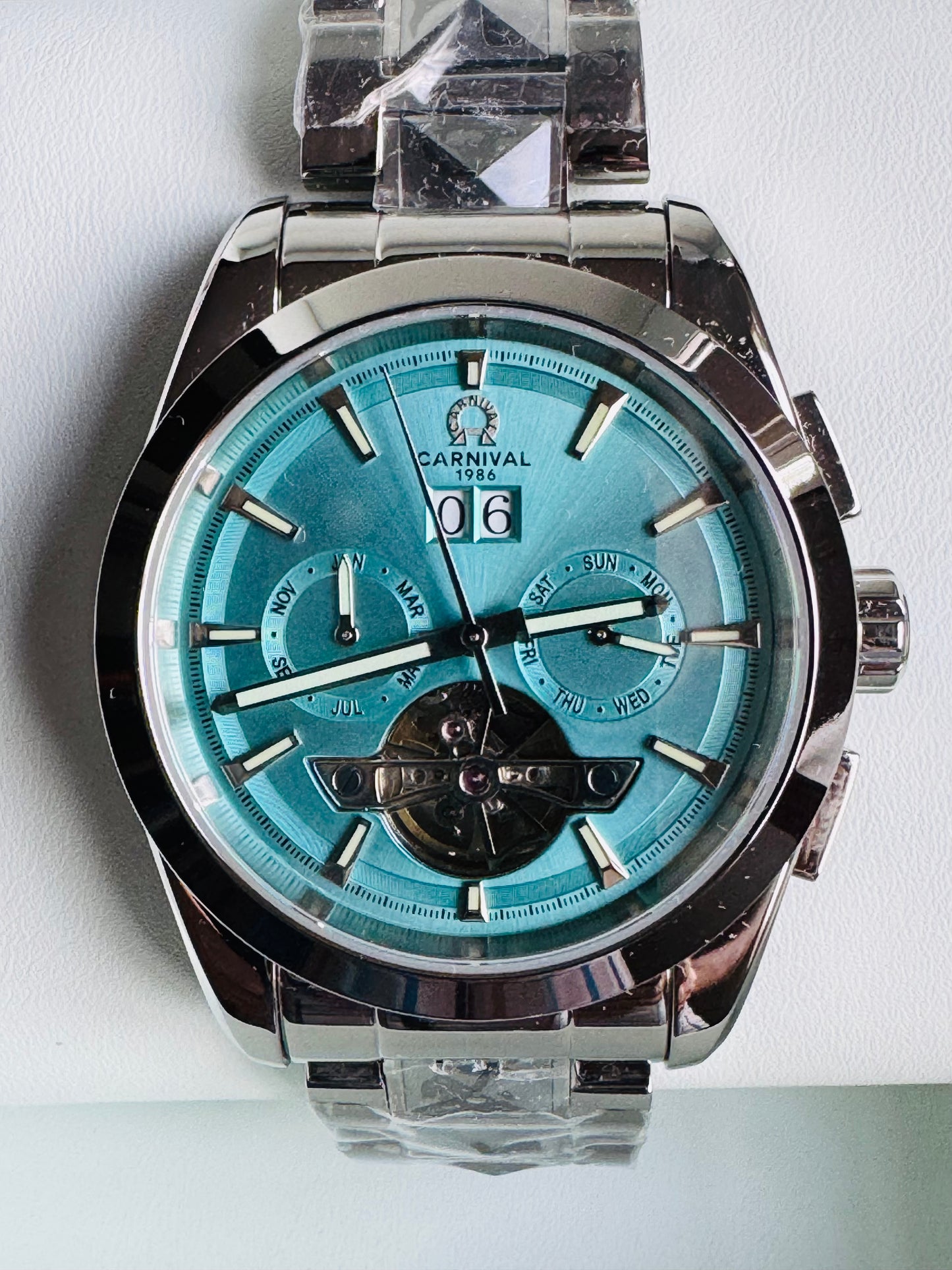 INNOVADOR DISEÑO RELOJ TOURBILLON-AUTOMÁTICO MECÁNICO TUNGSTENO DE LUJO -CRISTAL ZAFIRO-LUMINOSO- ESPECTACULAR BRAZALETE TUNGSTENO DE ALTA CALIDAD!!! MÚLTIPLES COMPLICACIONES-SEMANARIO-MES-FECHADOR-MOVIMIENTO HUECO-DESCARGADOR AUTOMÁTICO DE PRESIÓN- ETC