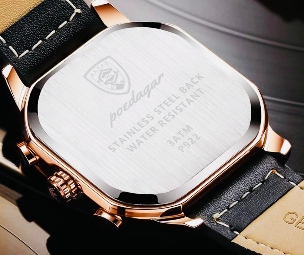 Reloj de pulsera de cuarzo para hombre, cronógrafo luminoso de lujo, resistente al agua, con esfera cuadrada, Pulso de Acero Inoxidable 💯% Original Disponible en Dorado y Negro