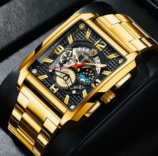 Reloj Cuadrado De Acero Inoxidable Vintage Para Hombres, Calendario De Moda, Resistente Al Agua Y Luminoso Movimiento de Cuarzo Ideal para Regalo 🎁 Disponible en 3 Diseños Diferentes