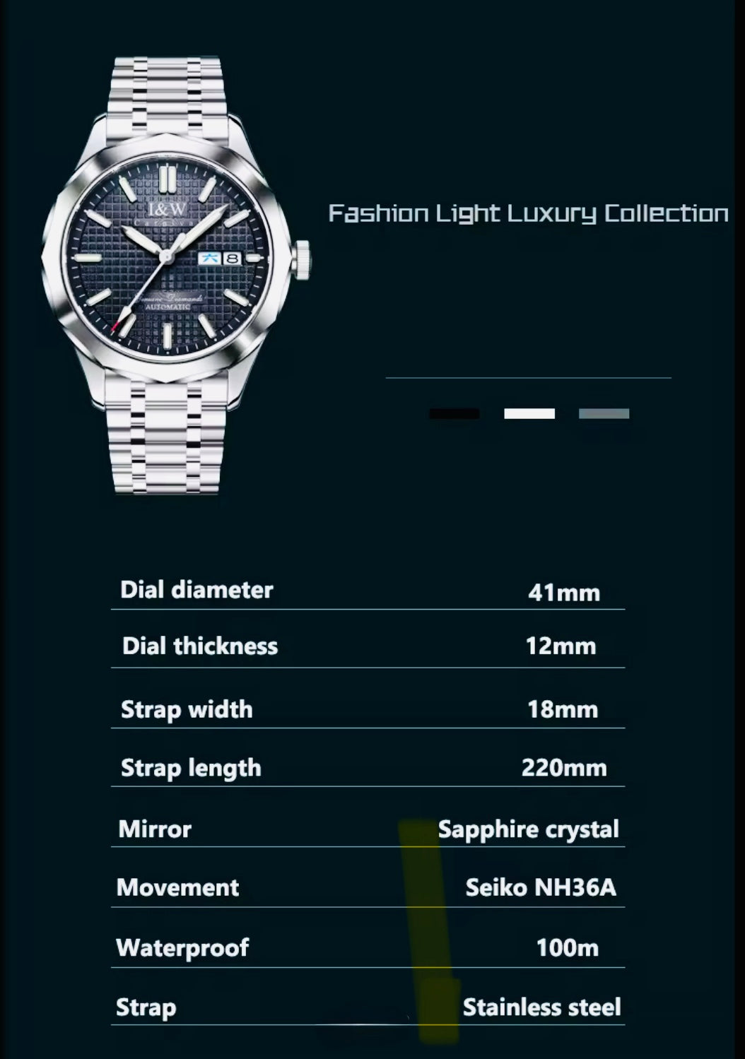 IMPRESIONANTE RELOJ AUTOMÁTICO MECÁNICO I&W - TUNGSTENO-24 JOYAS 💎-FECHADOR-CRYSTAL ZAFIRO-MOVIMIENTO SUIZO- 💯% ORIGINAL