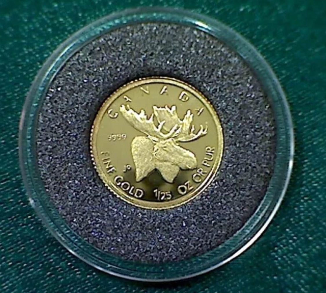 Pequeña pero Hermosa Moneda 50 Cents - Oro Puro 24k .999- Sin Aleaciones 1/25 de Onza - 2004. Nueva al 💯