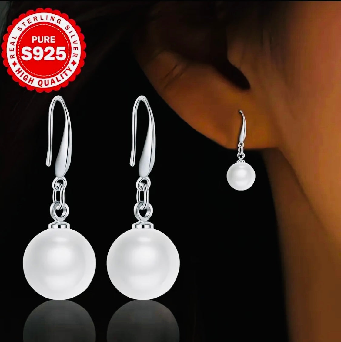 Aretes de Gancho de Perlas- Plata esterlina .925 el regalo perfecto para madres y abuelas, hipoalergénicas a 2.8G.