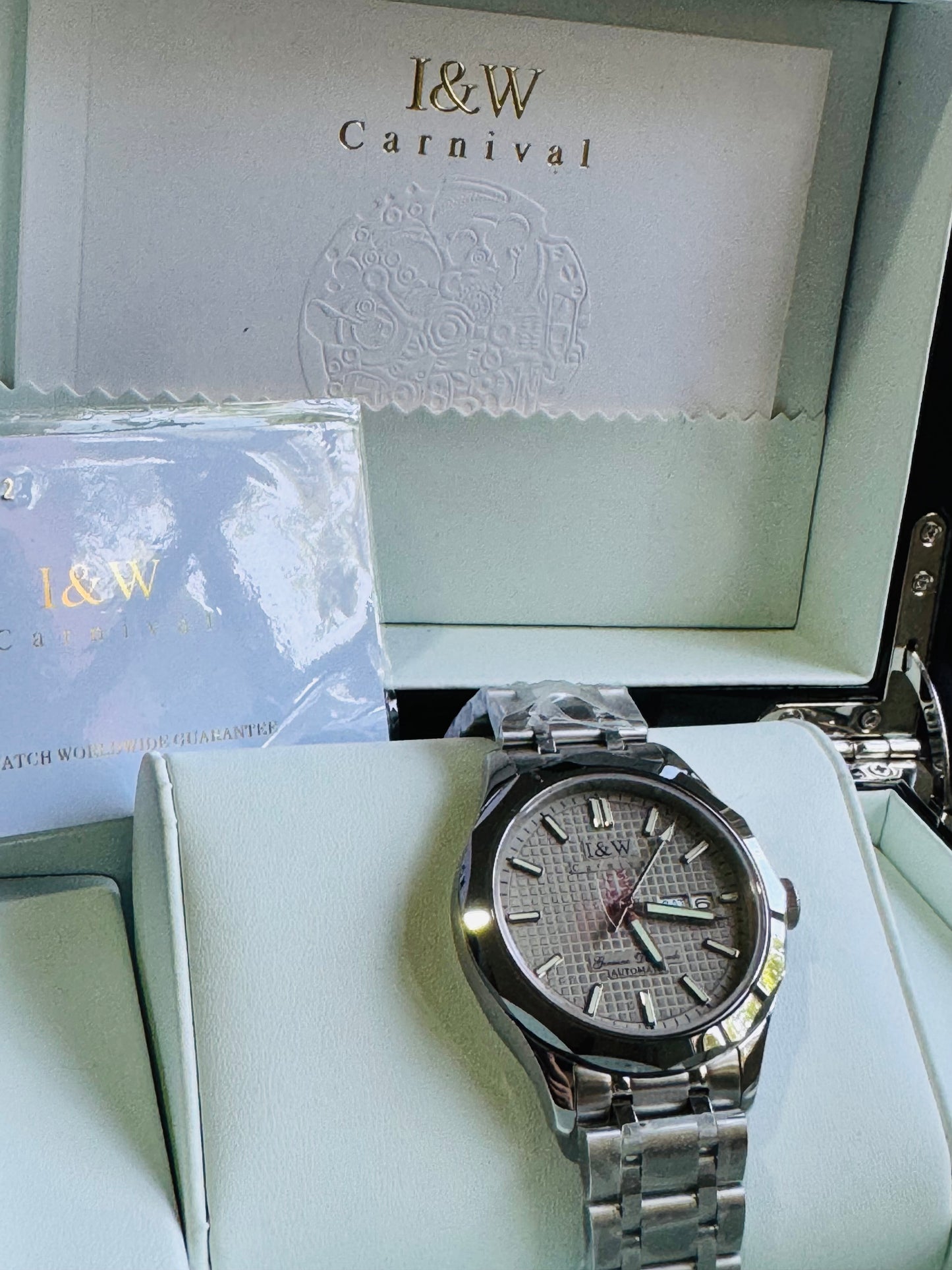 HERMOSO y ELEGANTE DISEÑO I&W AUTOMATICO- CRISTAL ZAFIRO-LUMINOSO-FECHADOR-DÍA DE LA SEMANA 💯% ORIGINAL
