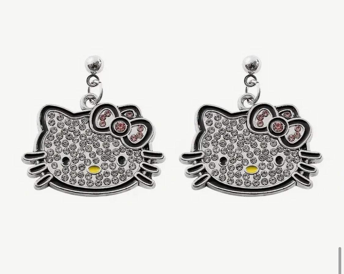 Pendientes de Metal Hello Kitty con Rhinestone Perfectos para usar todos los días y Idedales para Regalo 🎁
