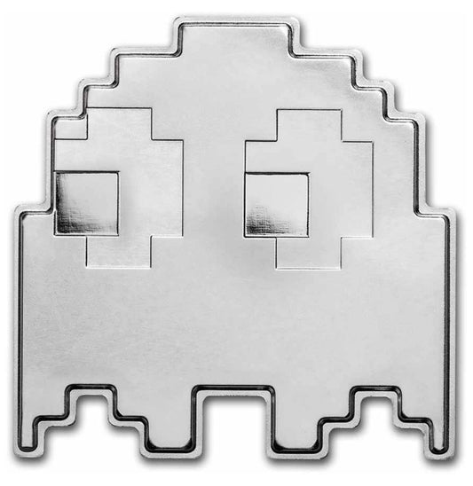 Hermosa Onza de plata de Ley .999 $2 DOLLARS-Curso Legal en Forma de Fantasma 👻 de PAC MAN - País de Origen NIUE 🇳🇺