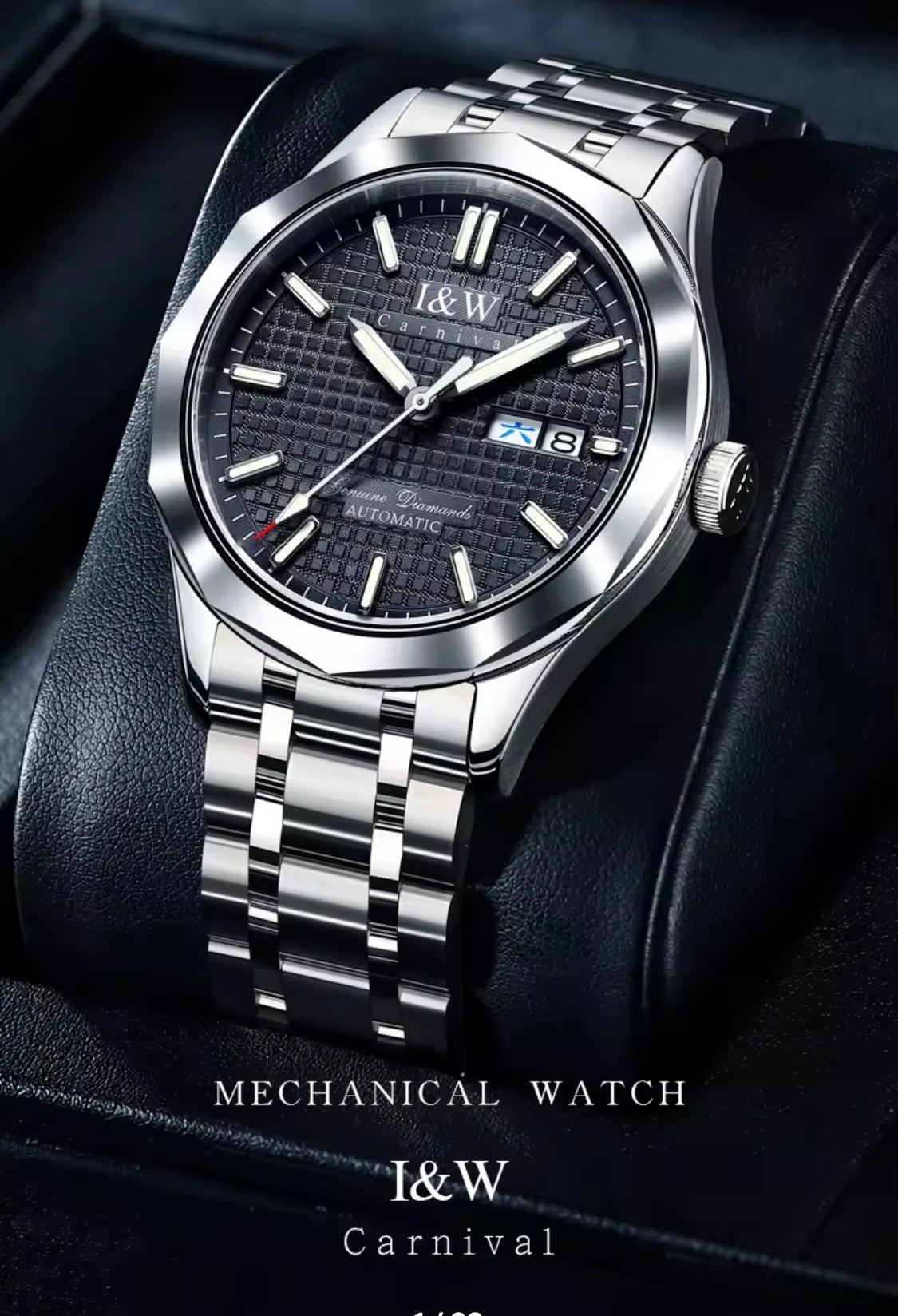 IMPRESIONANTE RELOJ AUTOMÁTICO MECÁNICO I&W - TUNGSTENO-24 JOYAS 💎-FECHADOR-CRYSTAL ZAFIRO-MOVIMIENTO SUIZO- 💯% ORIGINAL
