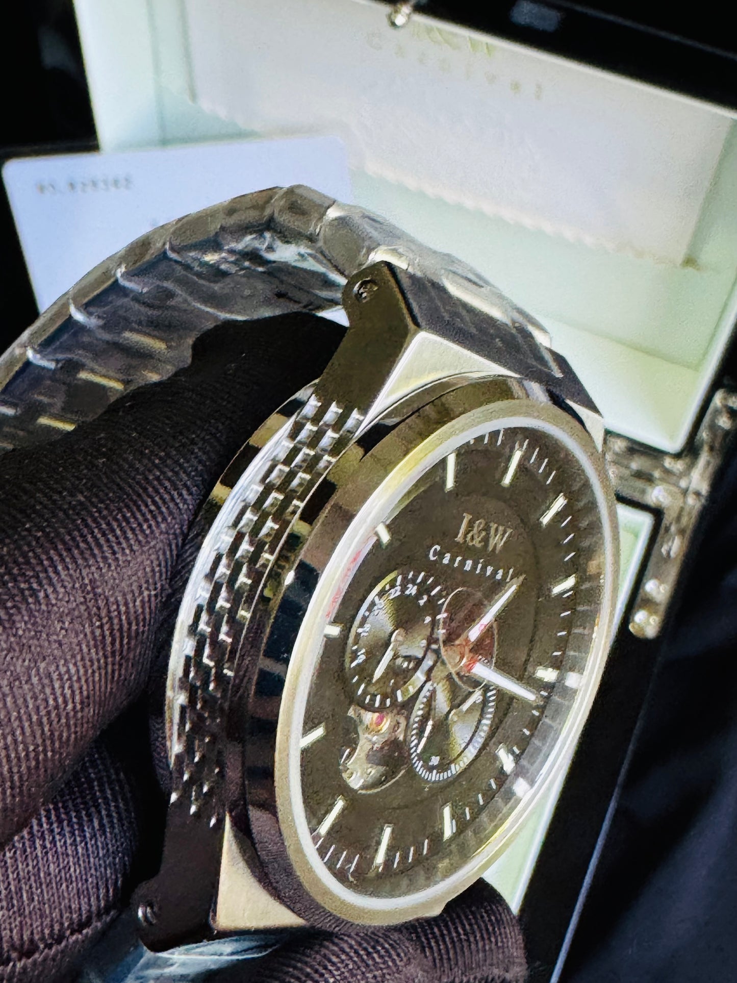 SOFISTICADO RELOJ AUTOMÁTICO I&W- CRISTAL ZAFIRO-LUMINOSO-PEQUEÑA VENTANA TOURBILLON-PEQUEÑOS DIALES SEGUNDERO Y 24 HRS. RESISTENTE AL AGUA- ALTA CALIDAD!!!