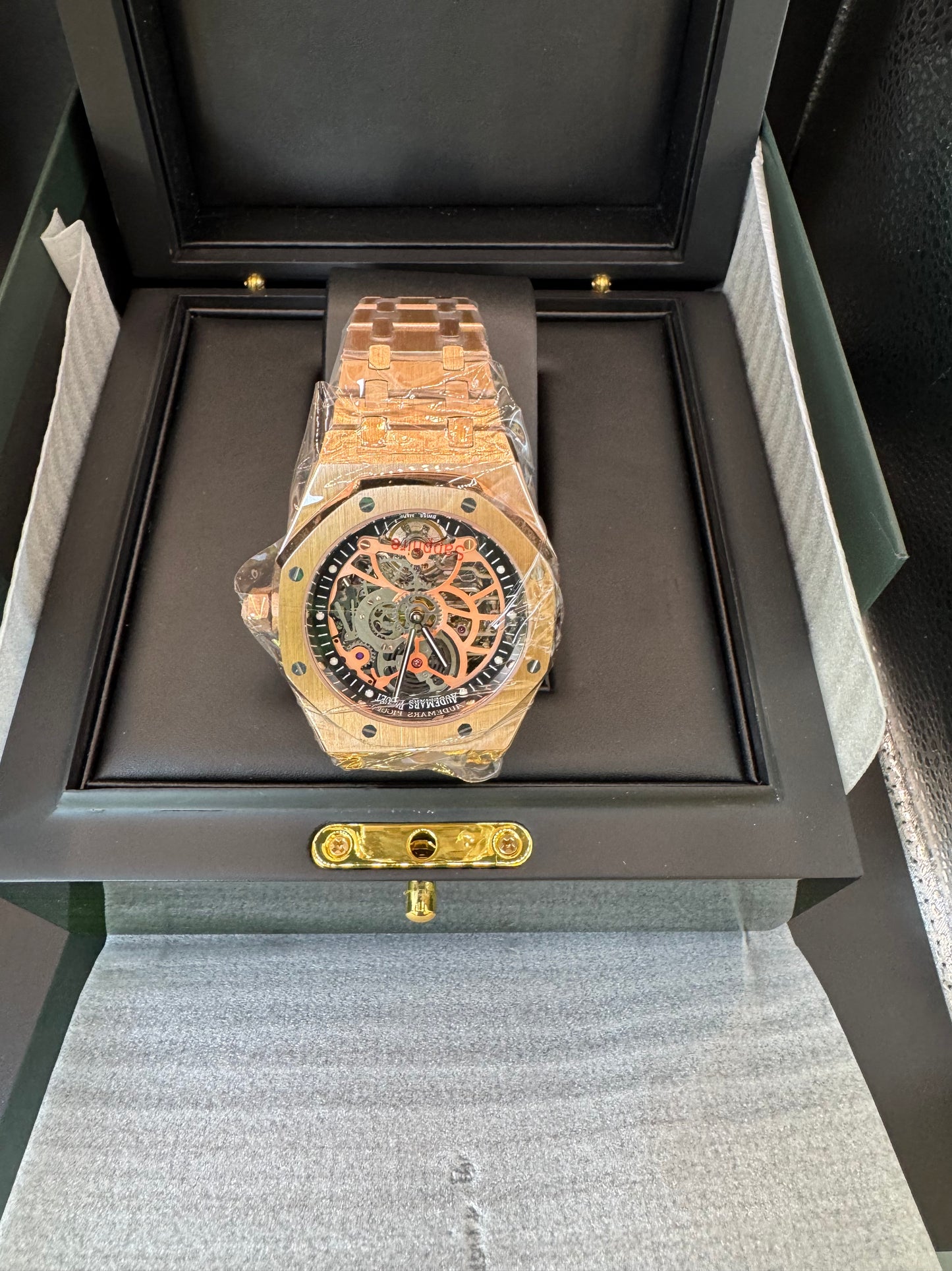 MÁXIMO LUJO IMPRESIONANTE RELOJ AUTOMÁTICO MECÁNICO SKELETON AUDEMARS P. CON DOBLE TOURBILLON!TOP QUALITY