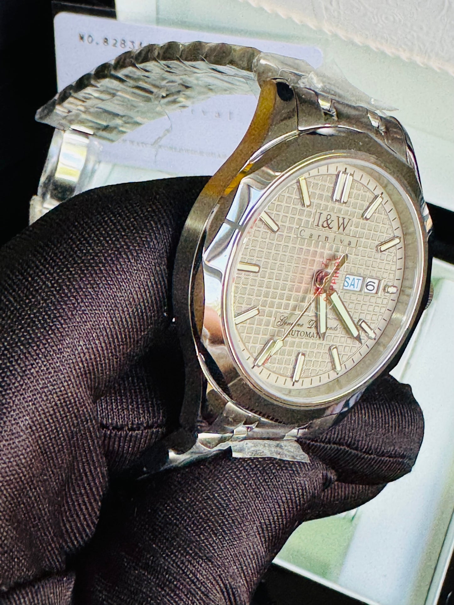 HERMOSO y ELEGANTE DISEÑO I&W AUTOMATICO- CRISTAL ZAFIRO-LUMINOSO-FECHADOR-DÍA DE LA SEMANA 💯% ORIGINAL