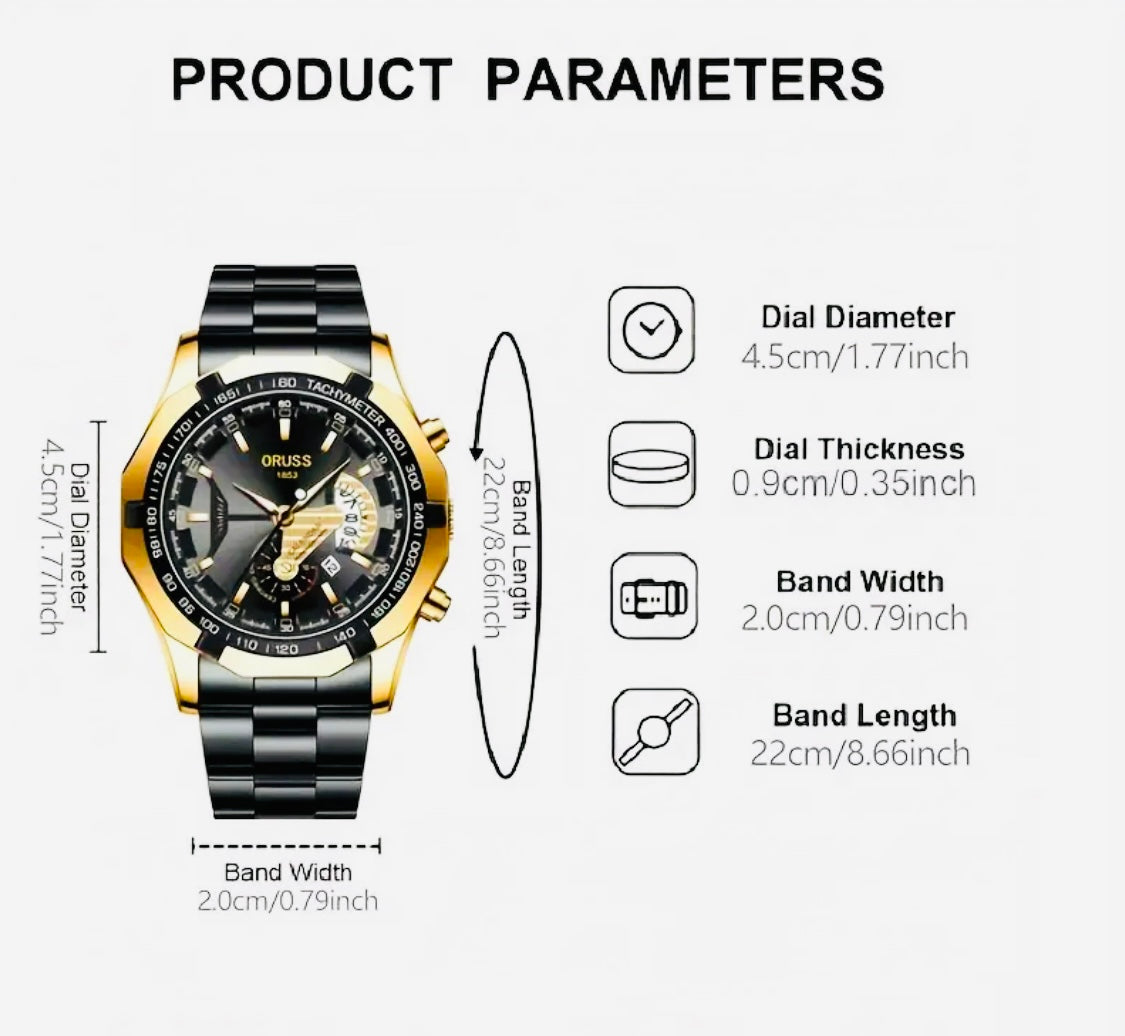 Reloj deportivo de negocios genuino y dominante. Reloj para hombre con doble calendario luminoso simple.