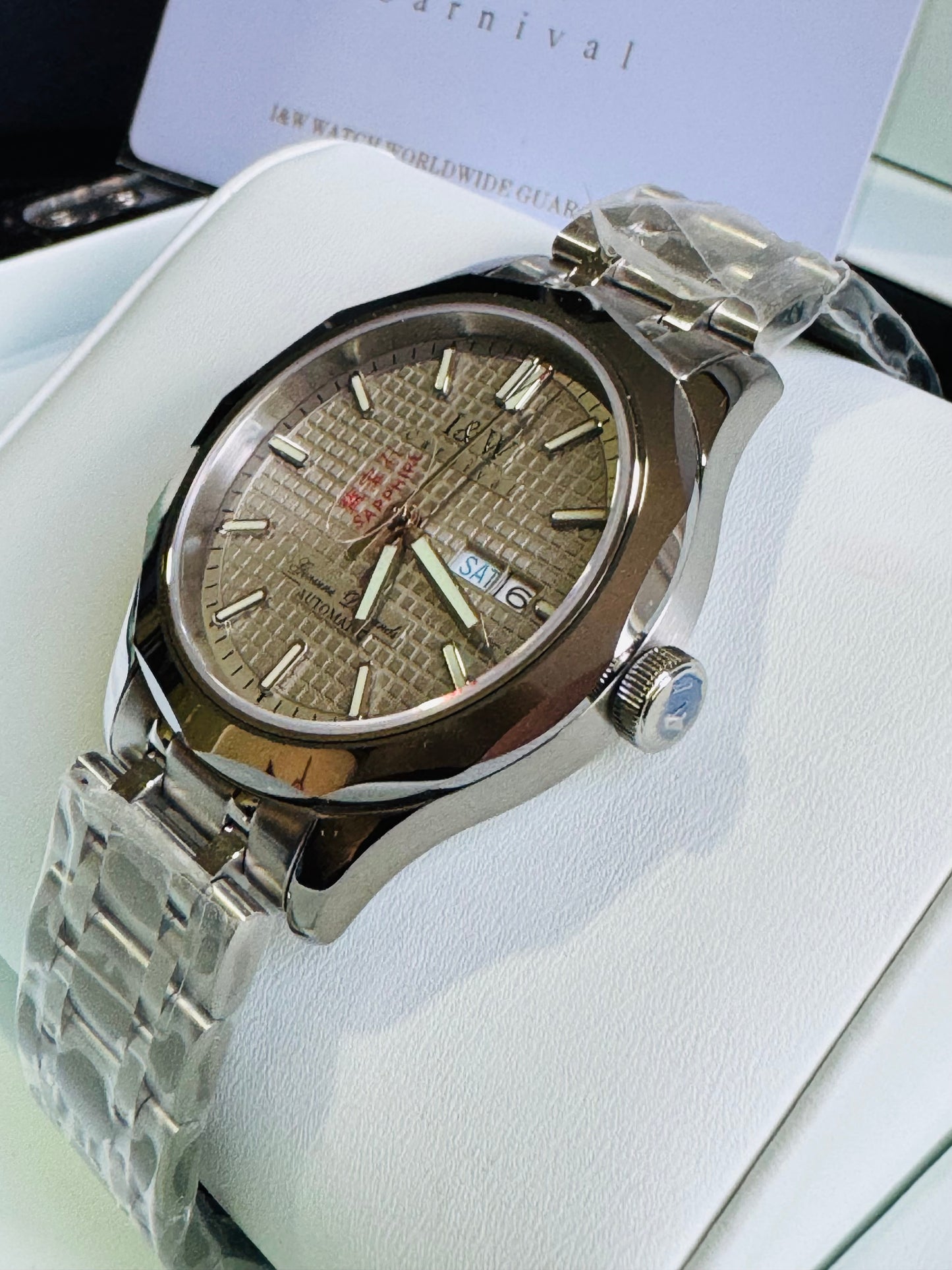HERMOSO y ELEGANTE DISEÑO I&W AUTOMATICO- CRISTAL ZAFIRO-LUMINOSO-FECHADOR-DÍA DE LA SEMANA 💯% ORIGINAL