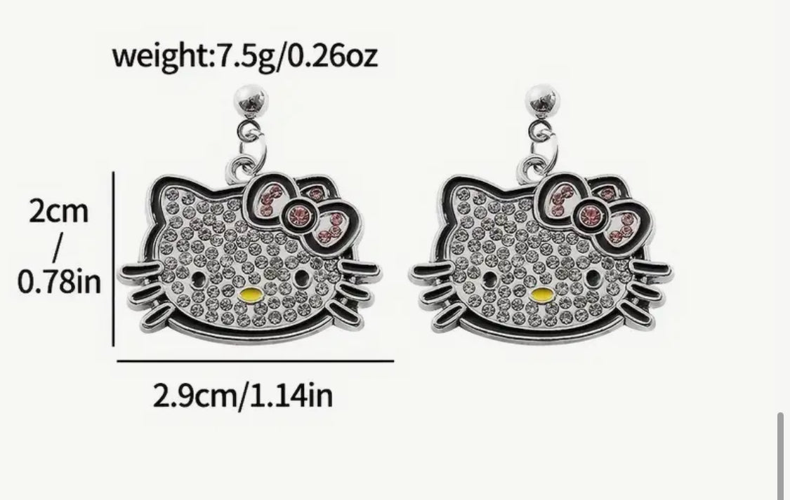 Pendientes de Metal Hello Kitty con Rhinestone Perfectos para usar todos los días y Idedales para Regalo 🎁