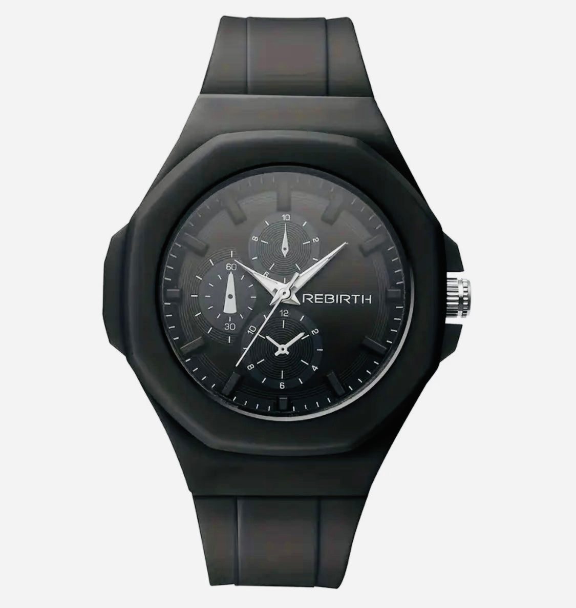 1 pza. Reloj casual para hombre REBIRTH con correa de silicón, carátula redonda, no resistente al agua, pantalla analógica, caja de plástico, movimiento de cuarzo, accionamiento electrónico - Regalo de Navidad