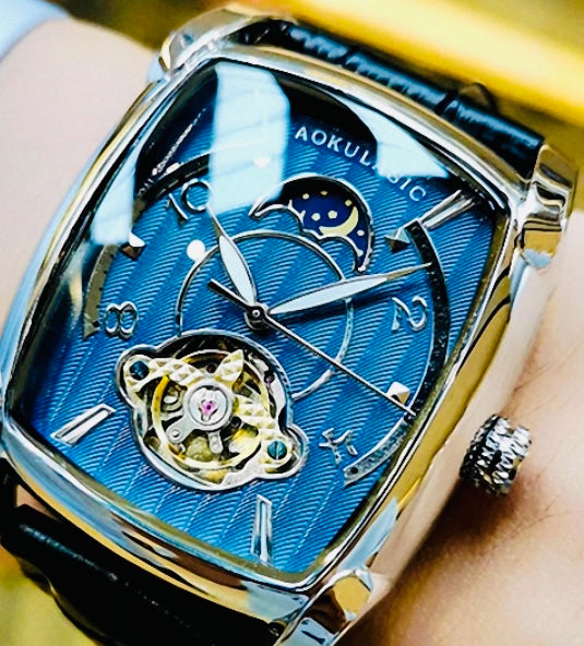 Elegante Reloj Automático Mecánico Tourbillon pulsera resistente al agua con mecanismo automático de movimiento, complemento mecánico Rectangular Carátula luminosa