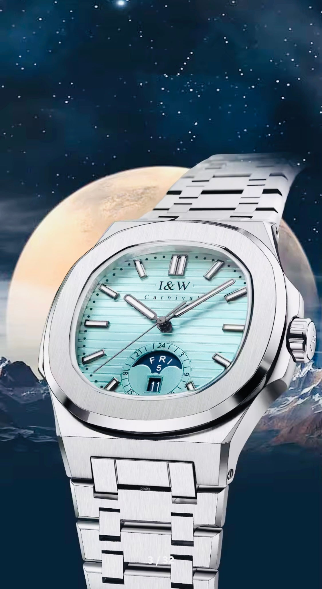 IMPRESIONANTE RELOJ AUTOMÁTICO I&W MÁXIMA CALIDAD Y ESPECTACULAR DISEÑO-CRISTAL ZAFIRO-FECHADOR-SEMANARIO-50 METROS 💦 LUMINOSO-ETC