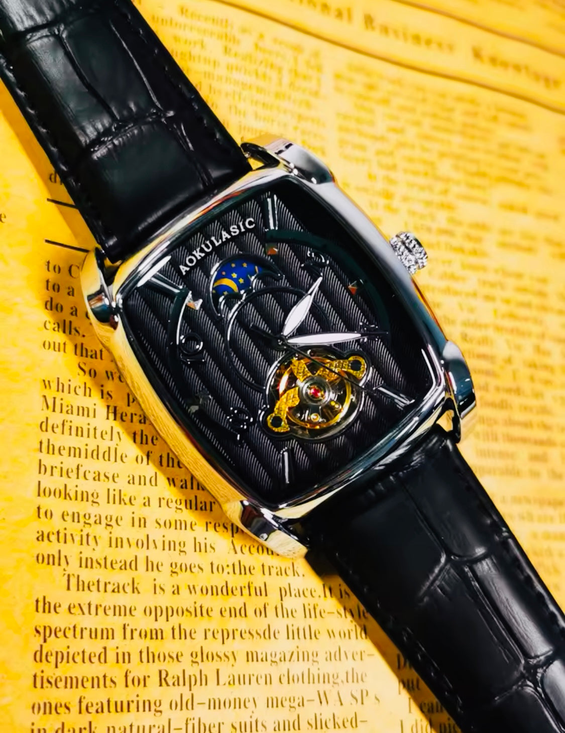 Elegante Reloj Automático Mecánico Tourbillon pulsera resistente al agua con mecanismo automático de movimiento, complemento mecánico Rectangular Carátula luminosa