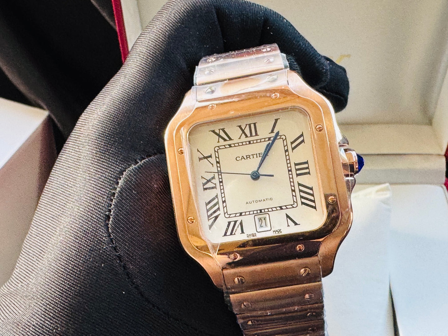 MÁXIMO LUJO ATEMPORAL RELOJ CARTIER SANTOS TONO ORO ROSADO AUTOMÁTICO-MECÁNICO- FECHADOR-ALTA CALIDAD-PRECIO A TRATAR