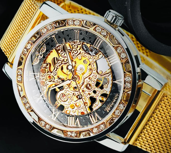 Reloj Automático Mecánico Skeleton Movimiento de Excelente Calidad y Diseño! 💯% Original - Dorado