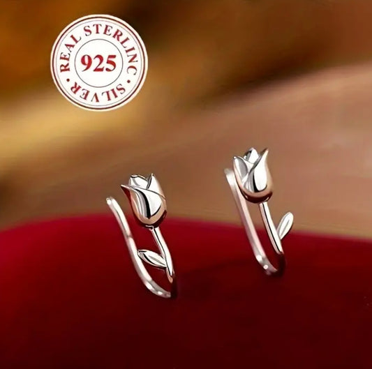 Hermosos Pendientes de Plata 925 Motivo Tulipán 🌷! Hipoalergenicos! Ideales para Regalo 🎁