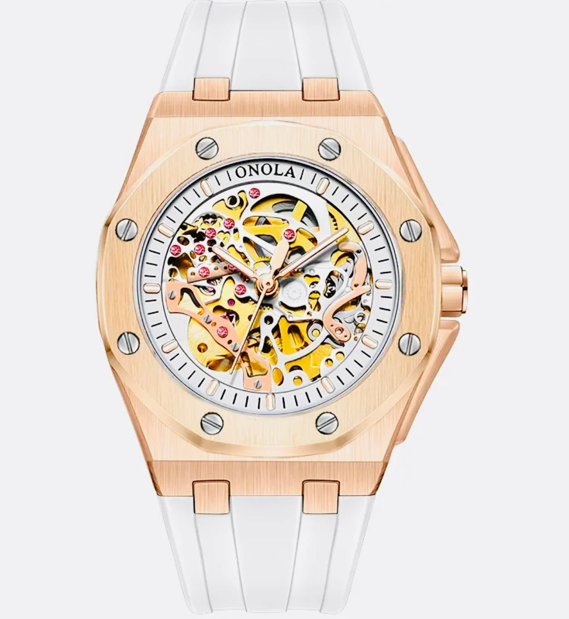 Hermoso Reloj Mecánico Automático de Lujo - Skeleton , Luminoso, Correa de Silicona 💯% Original Gran Calidad con Excelente Maqinaria y Materiales! Disponible en Negro y Dorado- Verde Amarillo Limón- Azul -Blanco