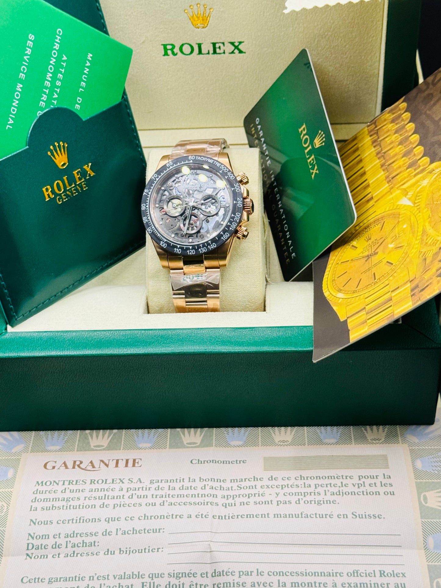 IMPRESIONANTE RELOJ AUTOMÁTICO MECÁNICO DAYTONA SKELETON EN EXQUISITO TONO ORO ROSADO!- LUMINOSO