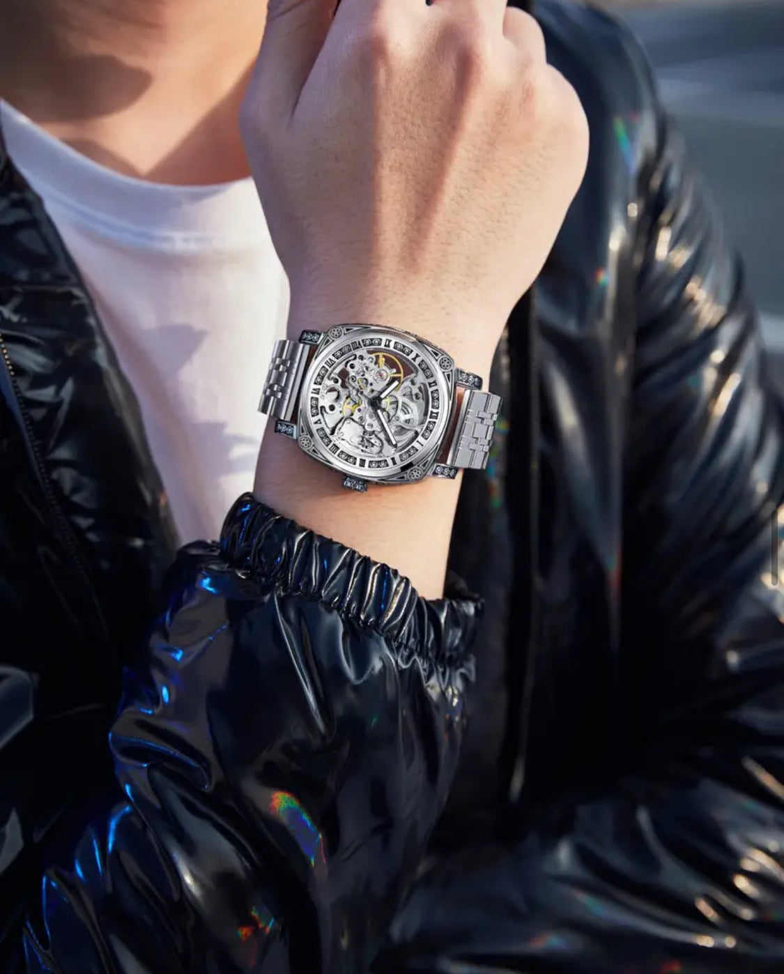 Intrincado Diseño Grabado Reloj Automático Mecánico Skeleton de Alta Calidad Exquisitos Acabados