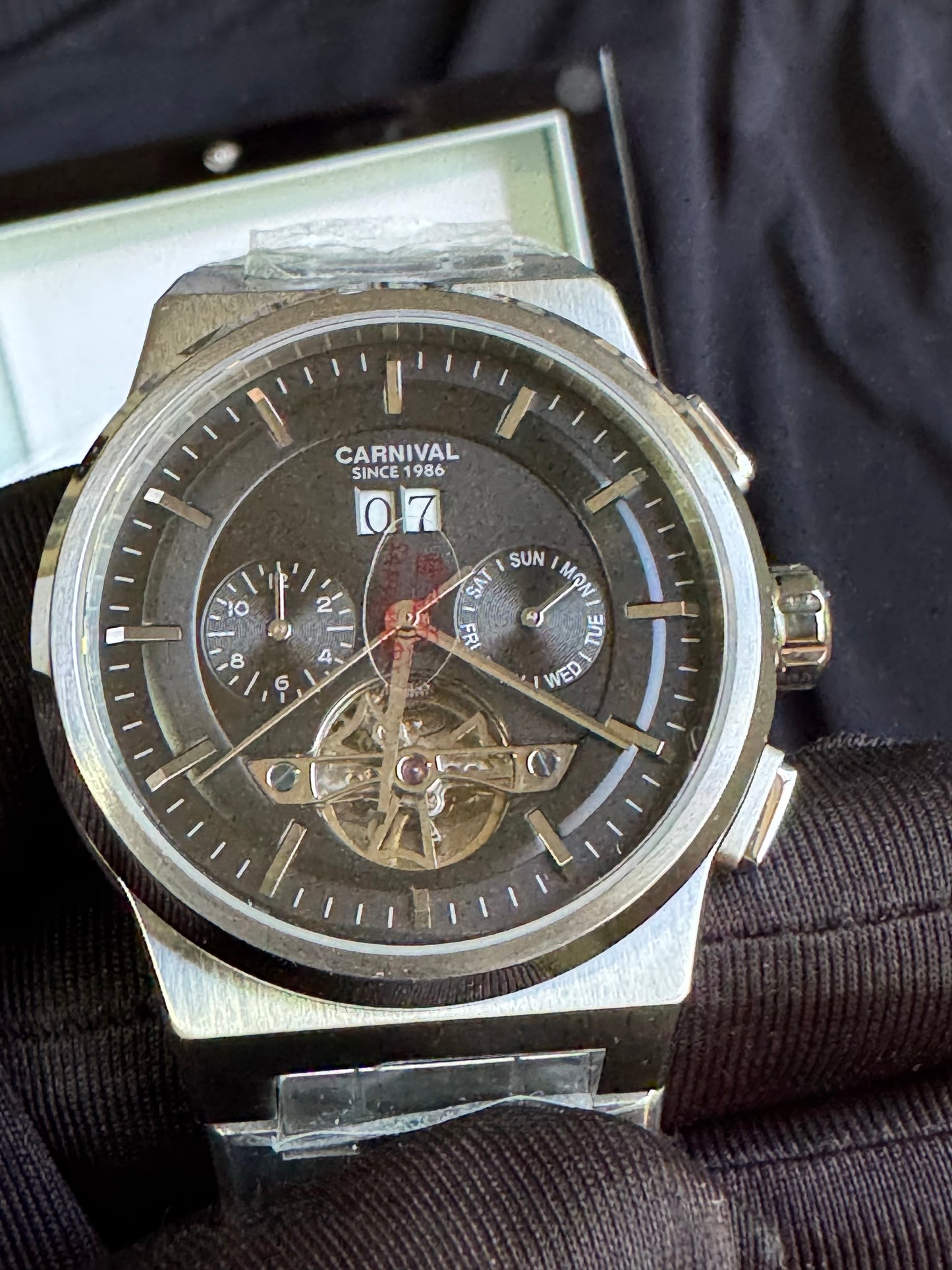 RELOJ I&W AUTOMATICO MECÁNICO-VENTANA TOURBILLON-CALENDARIO  MES-SEMANA-FECHADOR- HORAS PEQUEÑO DIAL JOYAS 💎 RESISTENTE AL AGUA- ALTA CALIDAD!!! 💯% ORIGINAL