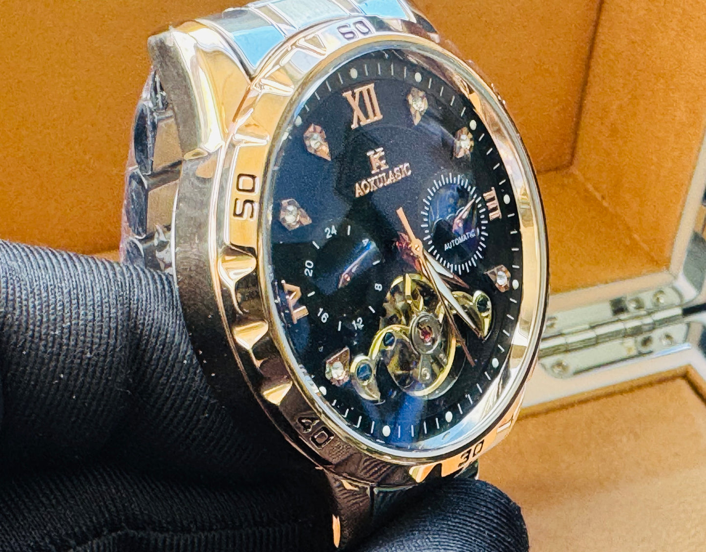 Impresionante Reloj Automático Mecánico Tourbillon 5 Complicaciones 💯% Original-Circonias Etcétera