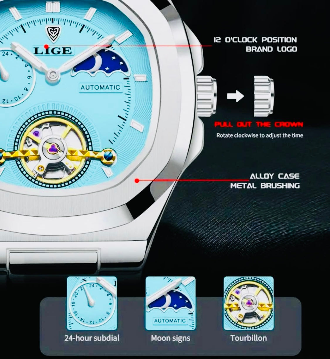 Hermoso Reloj Tourbillon Automático Mecánico 100% Original  Multifuncional