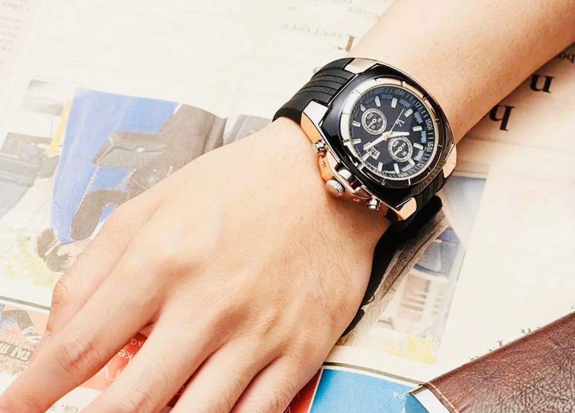 Reloj de cuarzo con puntero redondo, tres zonas horarias, reloj analógico deportivo electrónico con correa de reloj de silicona Unisex