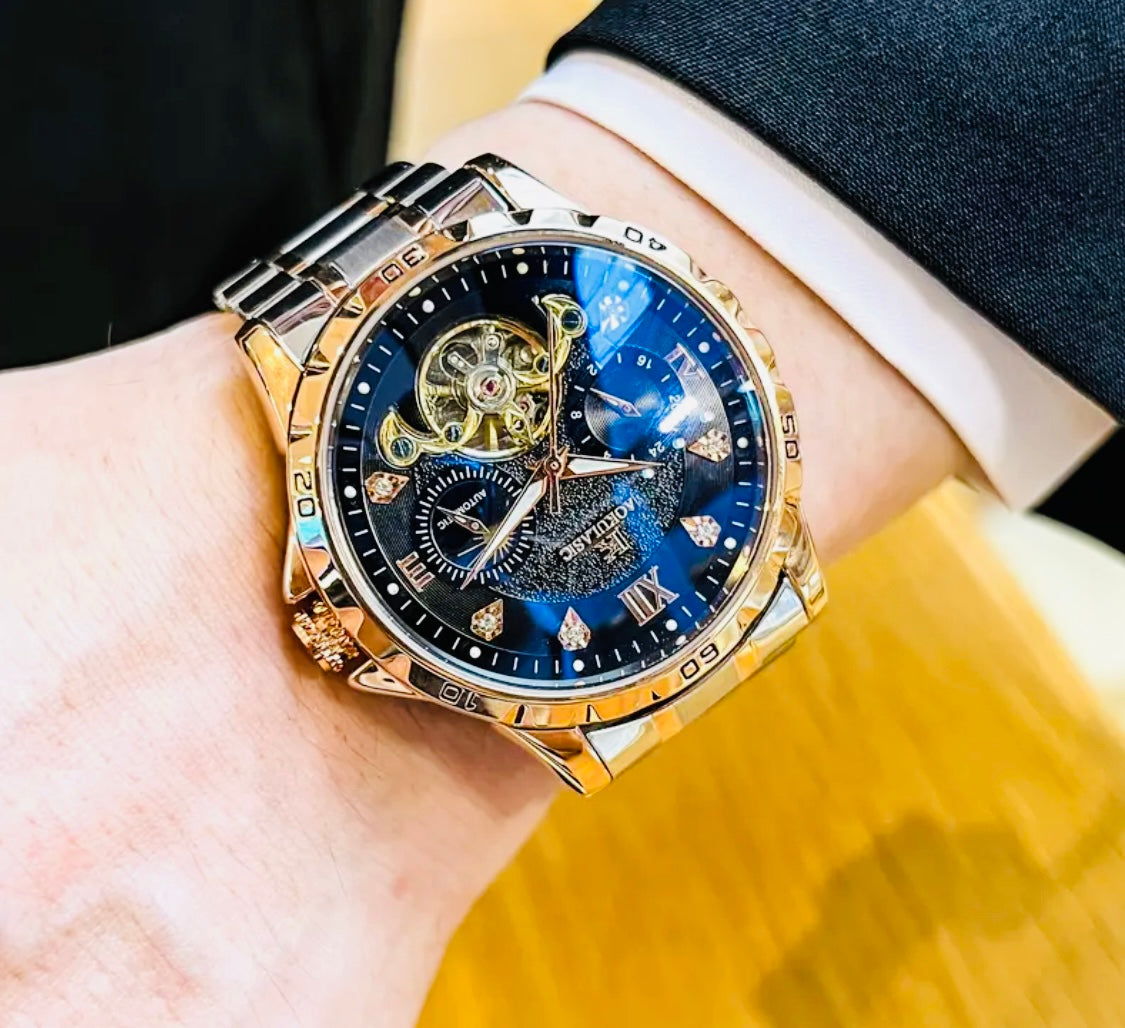 Impresionante Reloj Automático Mecánico Tourbillon 5 Complicaciones 💯% Original-Circonias Etcétera