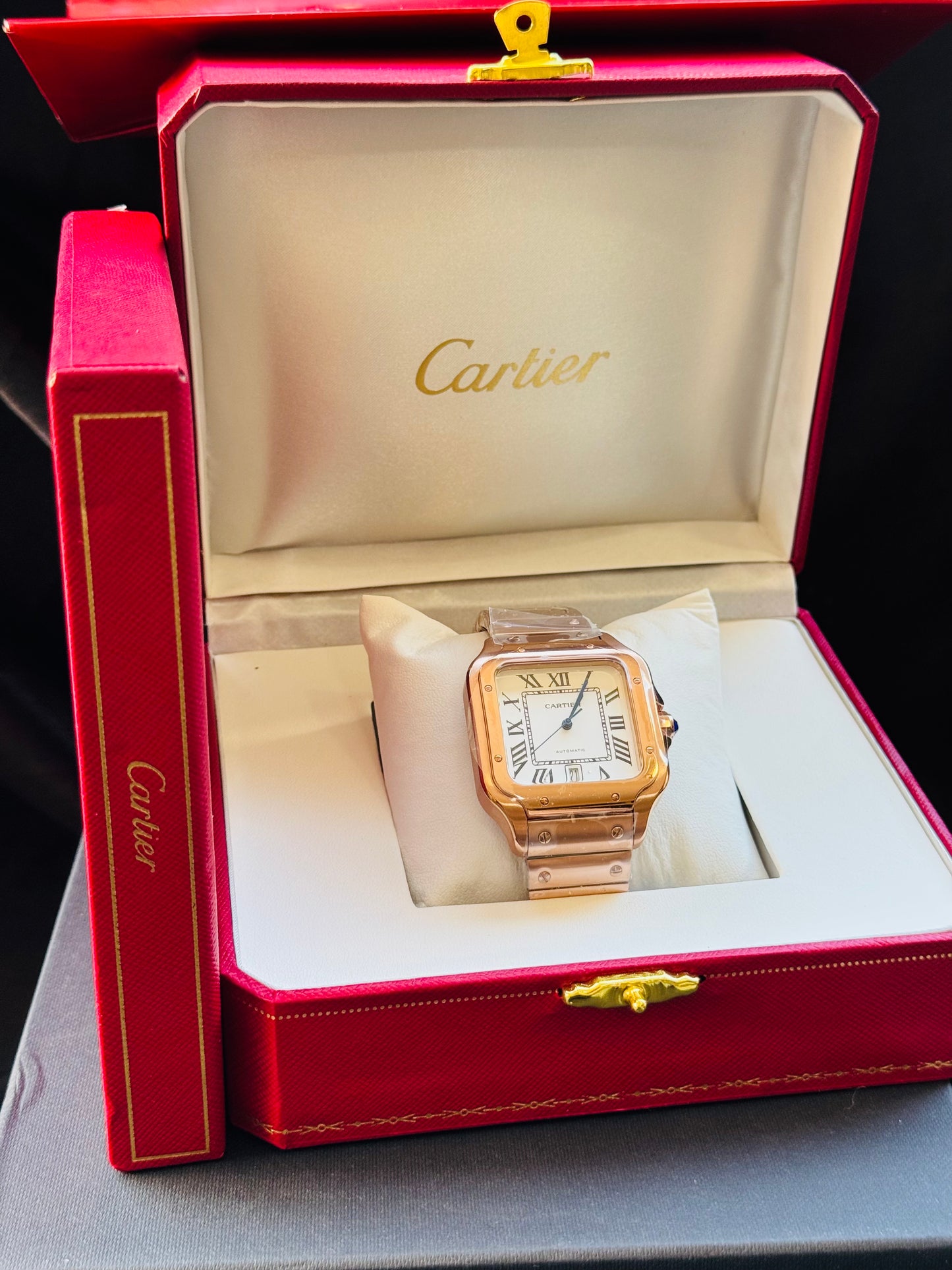 MÁXIMO LUJO ATEMPORAL RELOJ CARTIER SANTOS TONO ORO ROSADO AUTOMÁTICO-MECÁNICO- FECHADOR-ALTA CALIDAD-PRECIO A TRATAR
