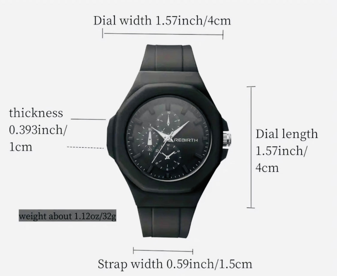 1 pza. Reloj casual para hombre REBIRTH con correa de silicón, carátula redonda, no resistente al agua, pantalla analógica, caja de plástico, movimiento de cuarzo, accionamiento electrónico - Regalo de Navidad