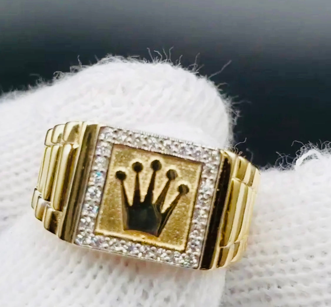 Anillo  Elegante para Hombre en Tono Dorado con Cristal y Motivo de Corona - Estilo Empresarial, Banda de Aleación, Ideal para Uso Diario, Bodas, Fiestas, San Valentín y Regalos 🎁 Último Disponible Talla:12