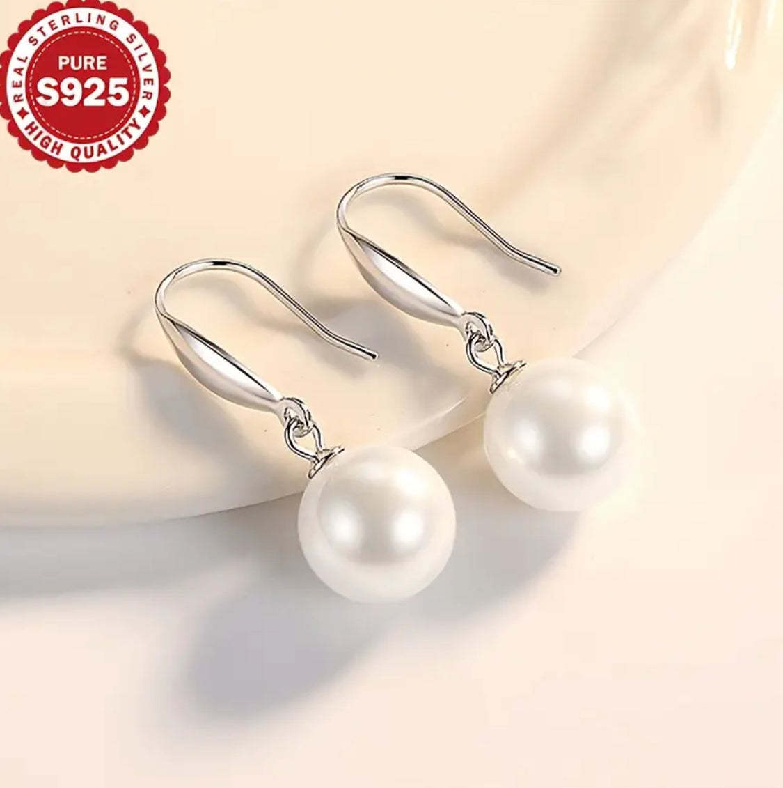 Aretes de Gancho de Perlas- Plata esterlina .925 el regalo perfecto para madres y abuelas, hipoalergénicas a 2.8G.