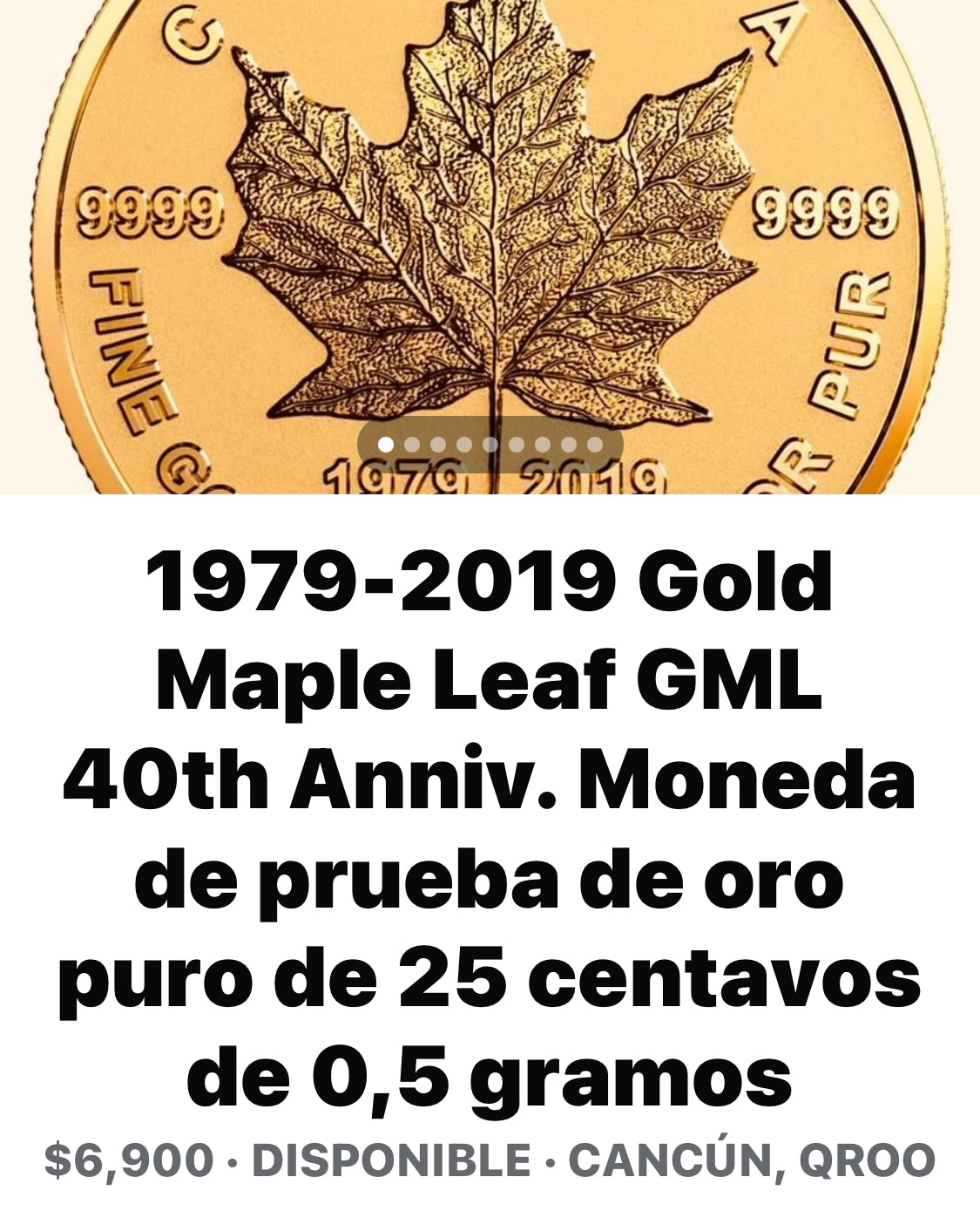 Moneda Oro Puro de 25 centavos sin Aleaciones 40 Aniversario GML para Coleccionistas