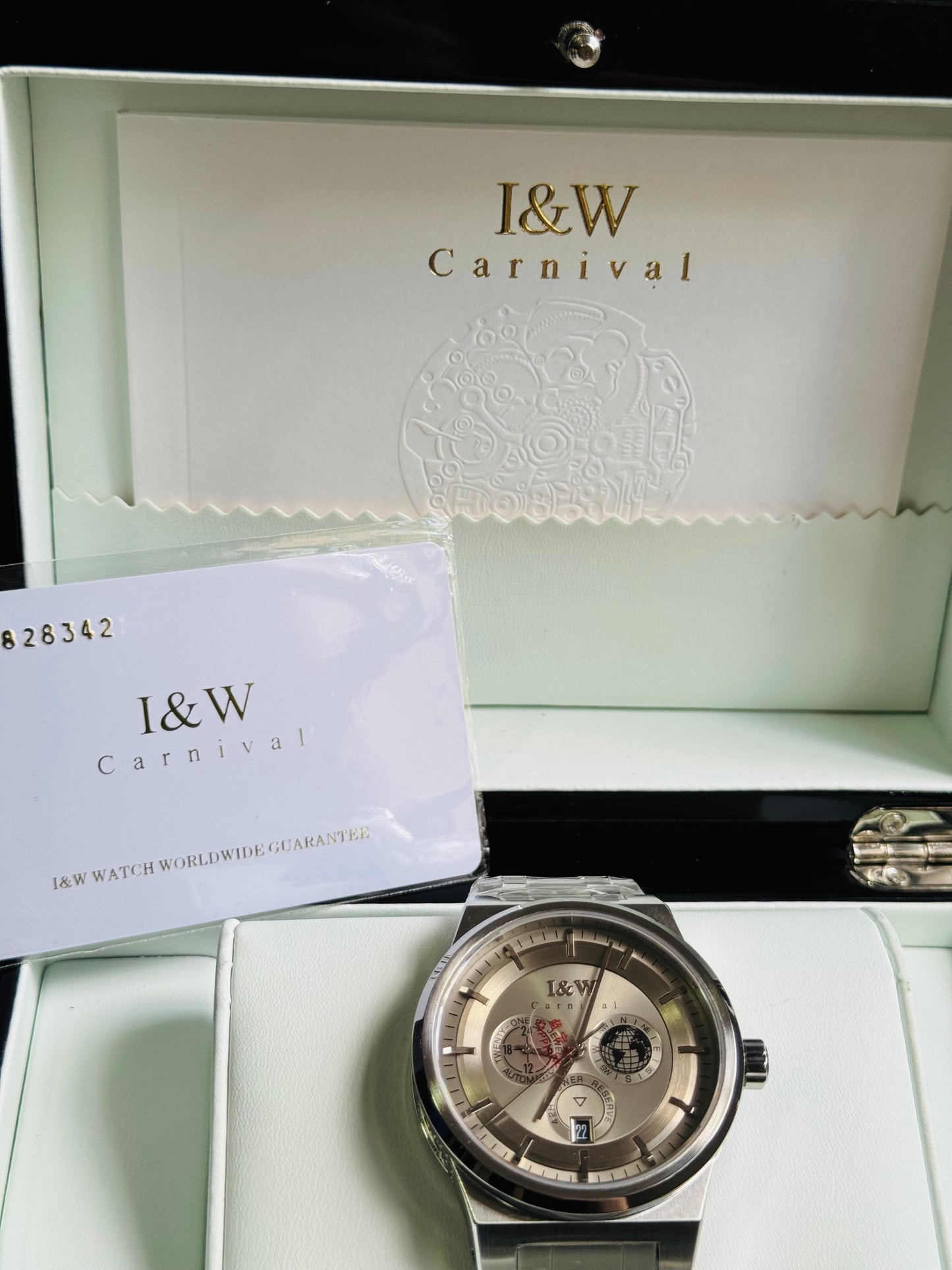 HERMOSO HE INTRINCADO DISEÑO!!!RELOJ I&W AUTOMATICO MECÁNICO-CALENDARIO -42 HORAS DE RESERVA DE CARGA-FECHADOR-DIAL 21 JOYAS 💎 RESISTENTE AL AGUA- ALTA CALIDAD!!! 💯% ORIGINAL