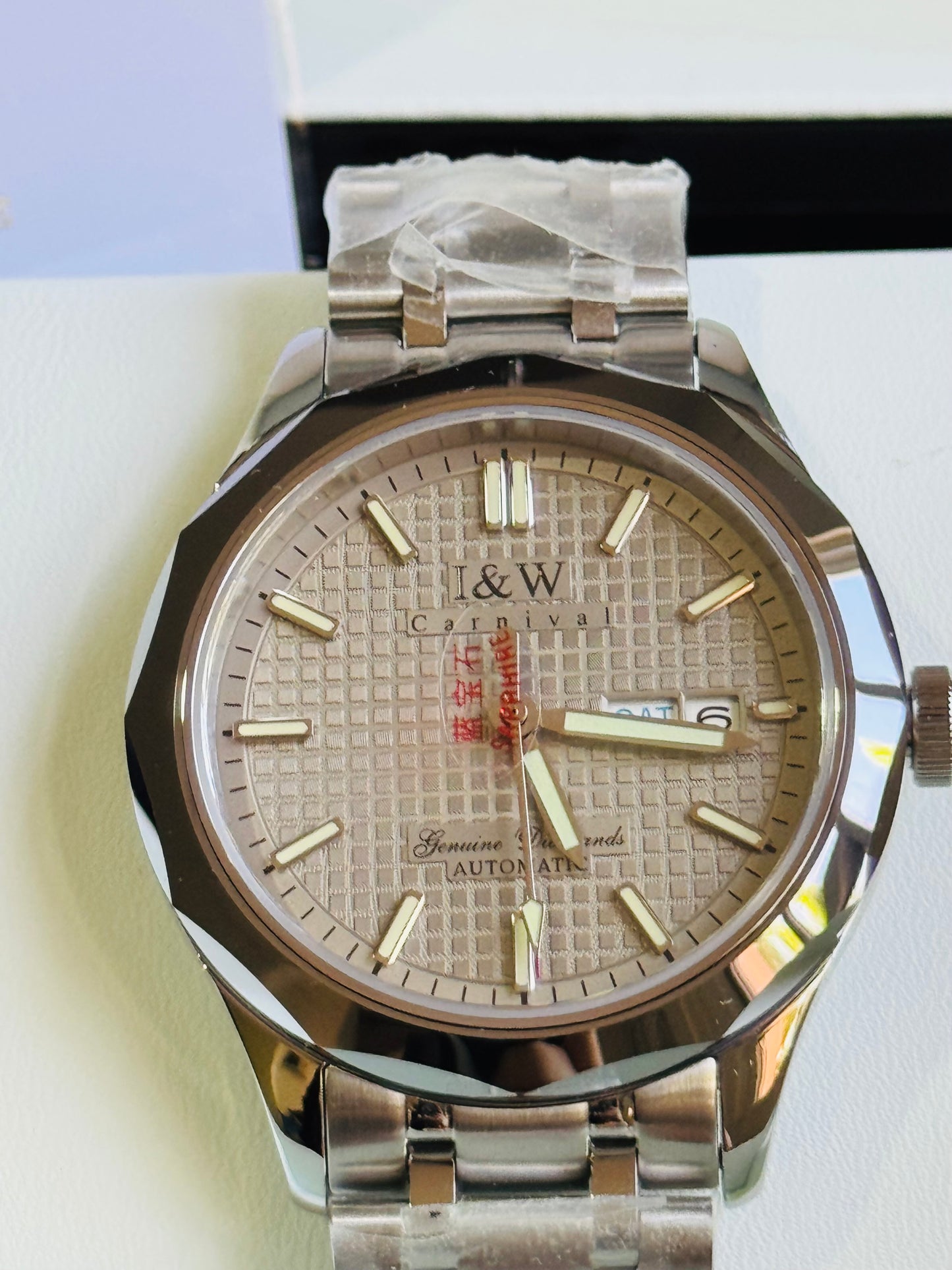 IMPRESIONANTE RELOJ I&W AUTOMATICO- FECHADOR- DÍA DE LA SEMANA- 💯% ORIGINAL!!! JOYAS MÁQUINARIA JAPONESA! CRYSTAL ZAFIRO ETC’