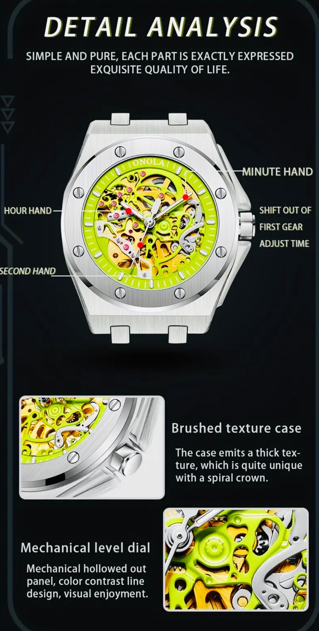 Hermoso Reloj Mecánico Automático de Lujo - Skeleton , Luminoso, Correa de Silicona 💯% Original Gran Calidad con Excelente Maqinaria y Materiales! Disponible en Negro y Dorado- Verde Amarillo Limón- Azul -Blanco