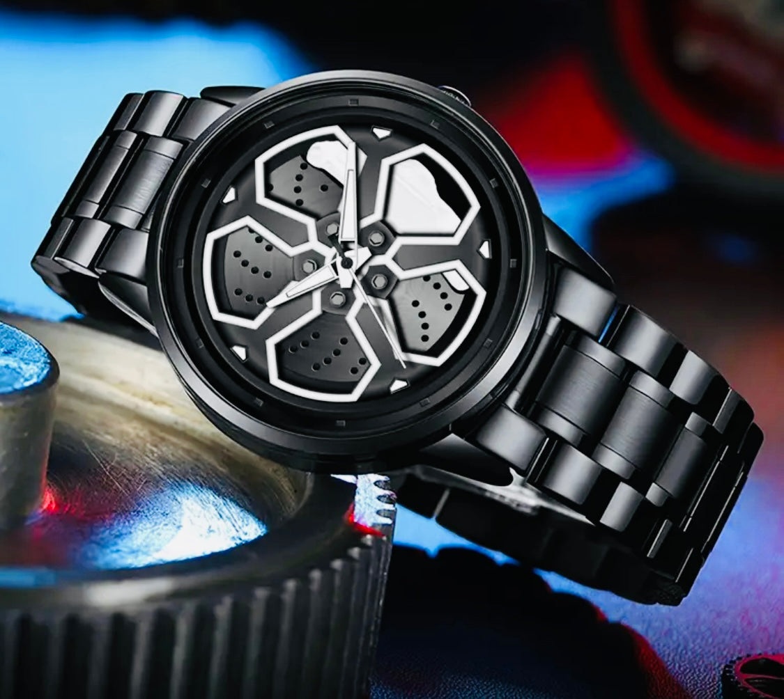 Reloj de Rin Giratorio Acero Inoxidable Movimiento de Cuarzo Disponible en Rojo-Amarillo y Negro