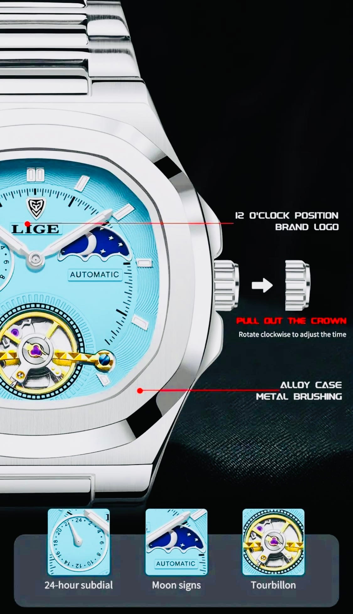 Hermoso Reloj Tourbillon Automático Mecánico 100% Original  Multifuncional