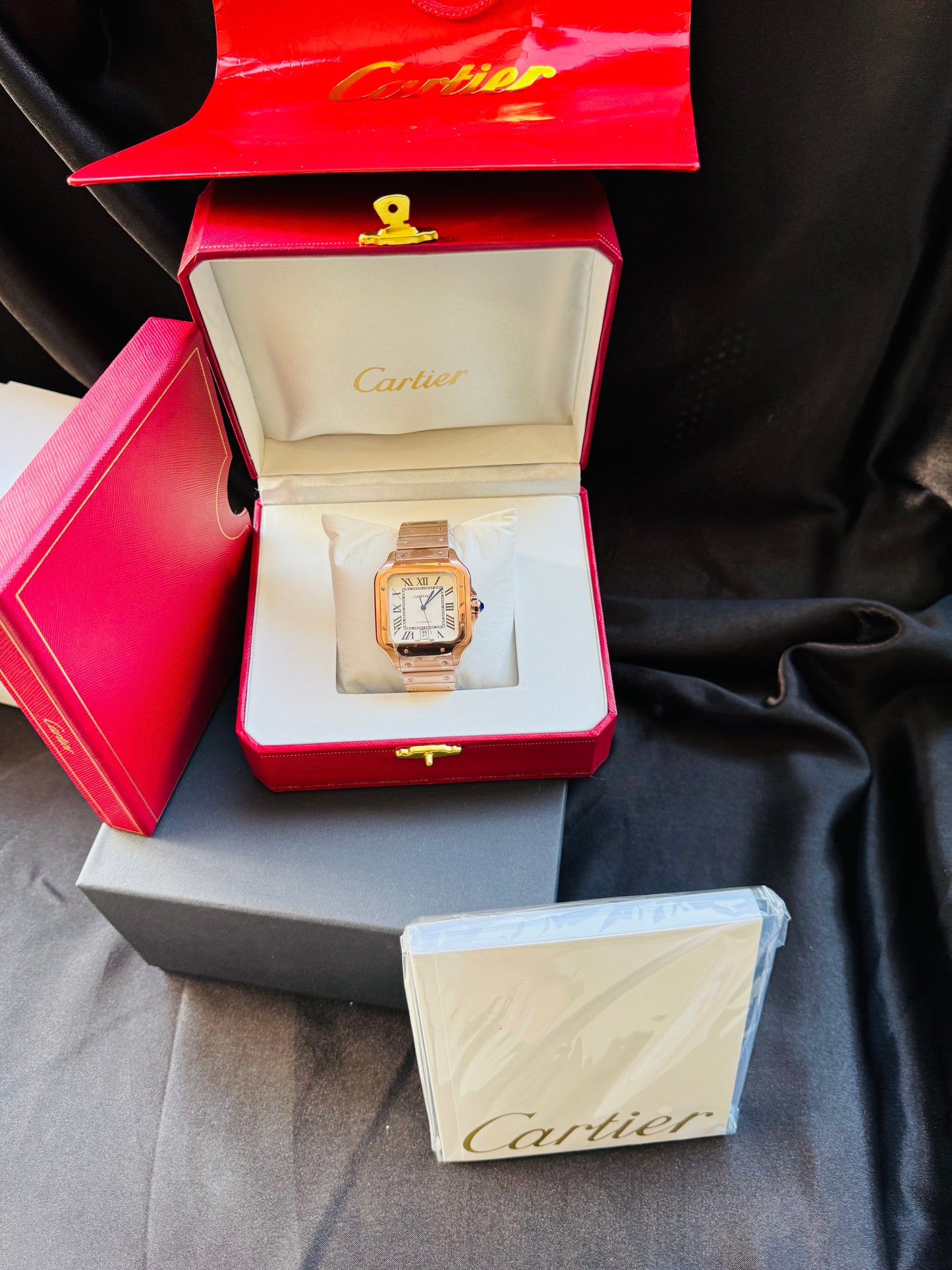 MÁXIMO LUJO ATEMPORAL RELOJ CARTIER SANTOS TONO ORO ROSADO AUTOMÁTICO-MECÁNICO- FECHADOR-ALTA CALIDAD-PRECIO A TRATAR