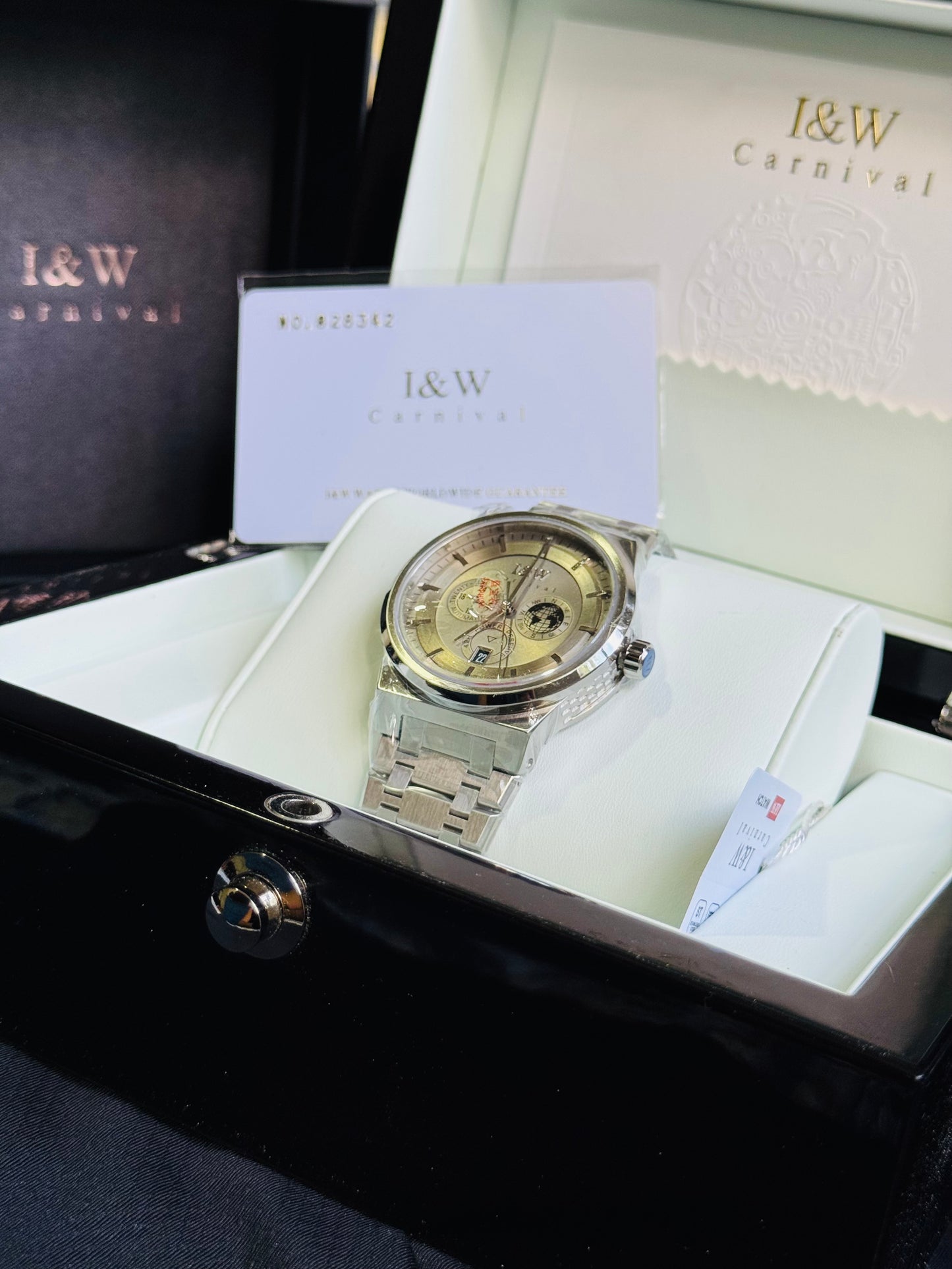 HERMOSO HE INTRINCADO DISEÑO!!!RELOJ I&W AUTOMATICO MECÁNICO-CALENDARIO -42 HORAS DE RESERVA DE CARGA-FECHADOR-DIAL 21 JOYAS 💎 RESISTENTE AL AGUA- ALTA CALIDAD!!! 💯% ORIGINAL